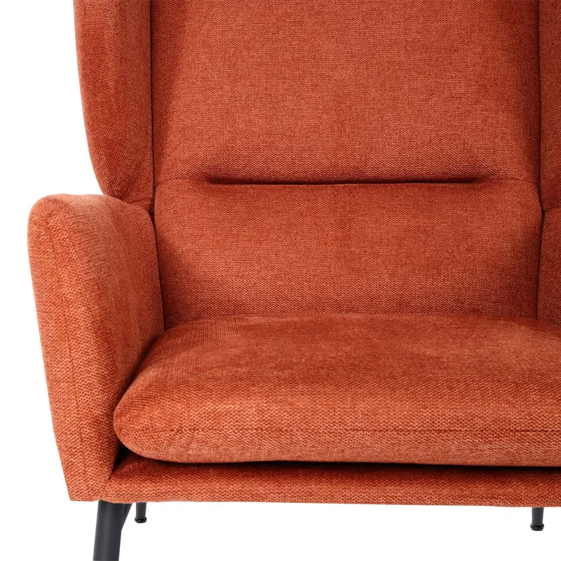 Fauteuil de relaxation avec appuie-têtes latéraux siège extra large rembourré en tissu terre cuite marron et métal 04_0006917
