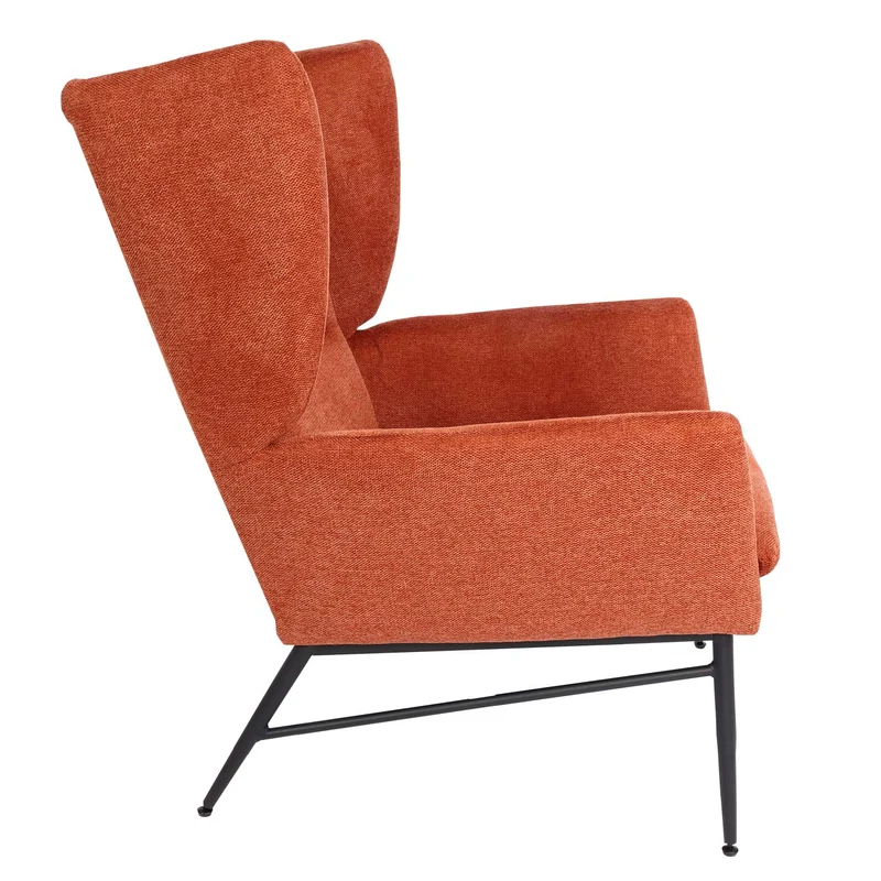 Fauteuil de relaxation avec appuie-têtes latéraux siège extra large rembourré en tissu terre cuite marron et métal 04_0006917