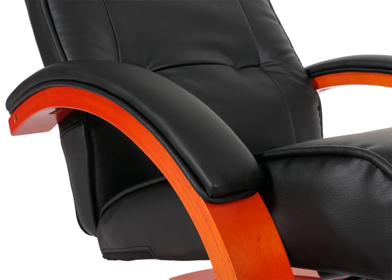 Fauteuil TV fauteuil relaxation pivotant avec repose-pieds en PVC noir cadre en bois 04_0006898