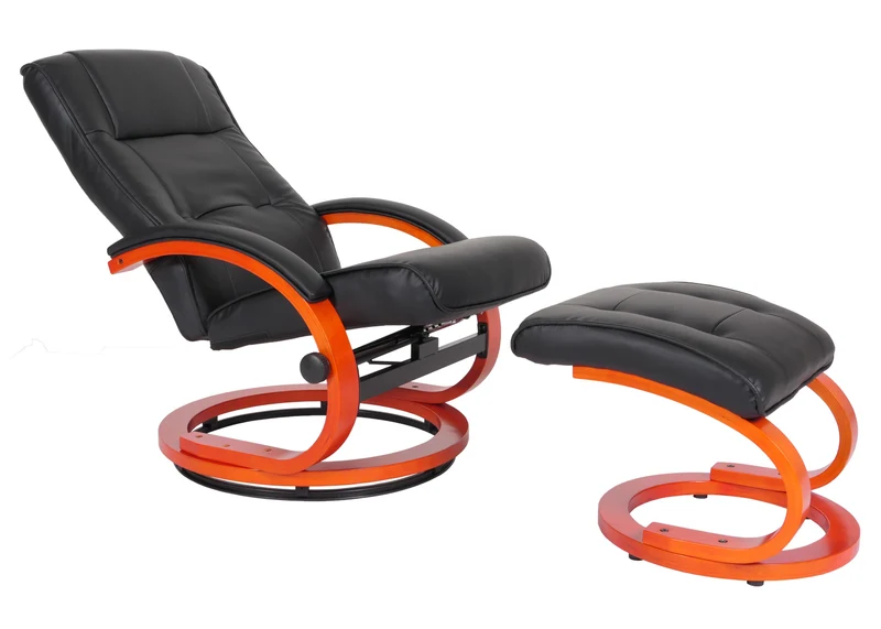 Fauteuil TV fauteuil relaxation pivotant avec repose-pieds en PVC noir cadre en bois 04_0006898