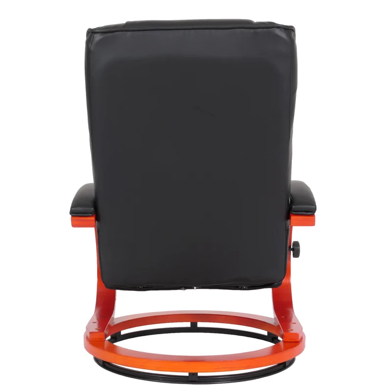 Fauteuil TV fauteuil relaxation pivotant avec repose-pieds en PVC noir cadre en bois 04_0006898