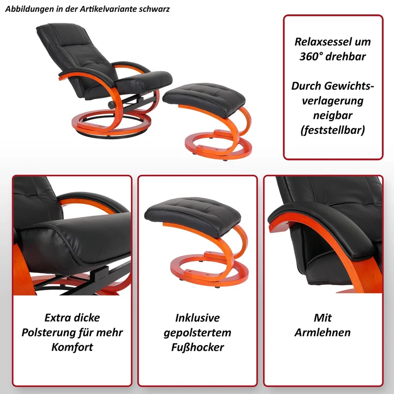 Fauteuil TV fauteuil relaxation pivotant avec repose-pieds en PVC rouge cadre en bois 04_0006897