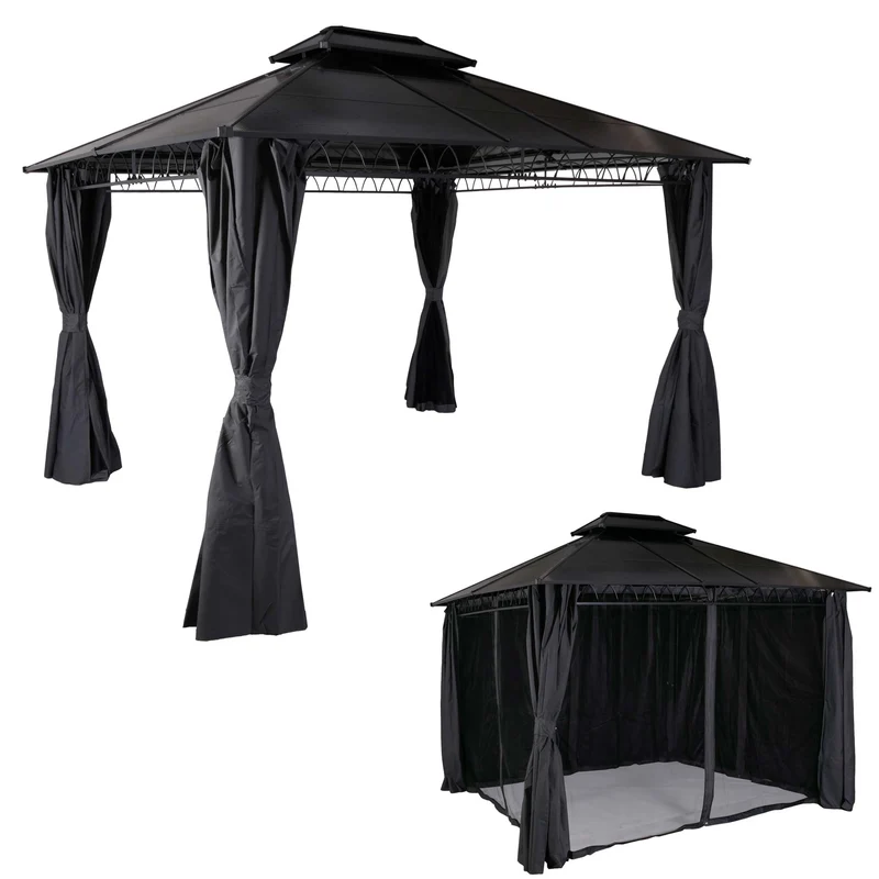 1x pergola avec toit et 4x parois latérales + moustiquaire 3,6 x 3m gris 04_0008139