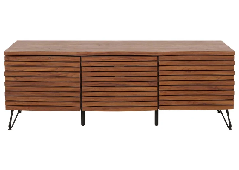 Meuble avec deux portes et un abattant 4 compartiments de rangement 52x142x44 cm bois de manguier aspect noyer 04_0007872