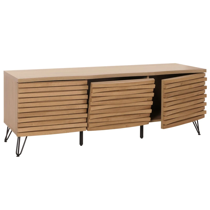 Meuble avec deux portes et un abattant 4 compartiments de rangement 52x142x44 cm bois de manguier aspect naturel 04_0007871