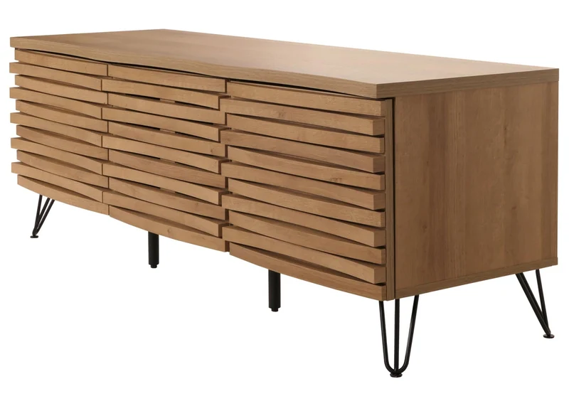 Meuble avec deux portes et un abattant 4 compartiments de rangement 52x142x44 cm bois de manguier aspect naturel 04_0007871