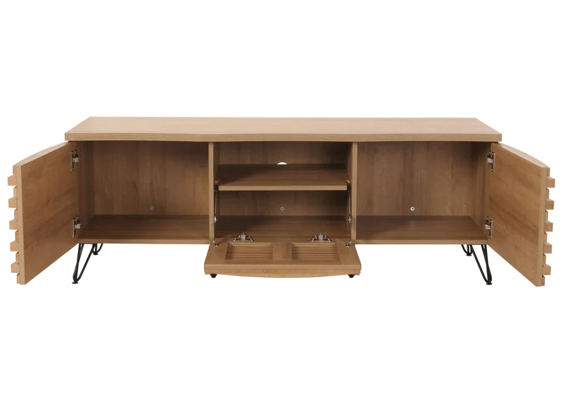 Meuble avec deux portes et un abattant 4 compartiments de rangement 52x142x44 cm bois de manguier aspect naturel 04_0007871
