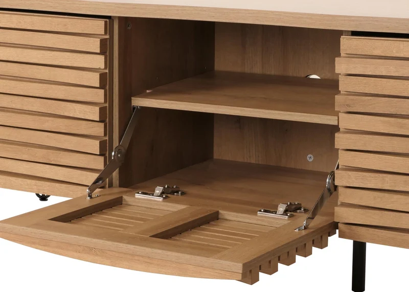 Meuble avec deux portes et un abattant 4 compartiments de rangement 52x142x44 cm bois de manguier aspect naturel 04_0007871