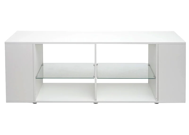 Meuble TV avec 2 étagères en verre 50 x 144 x 40 cm compartiment de rangement blanc brillant 04_0007857