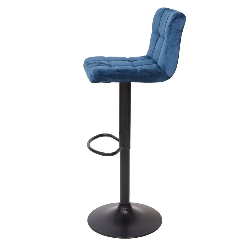 Lot de 2 tabourets de bar chaises comptoir réglable en hauteur en velours bleu pétrole piètement noir 04_0007461