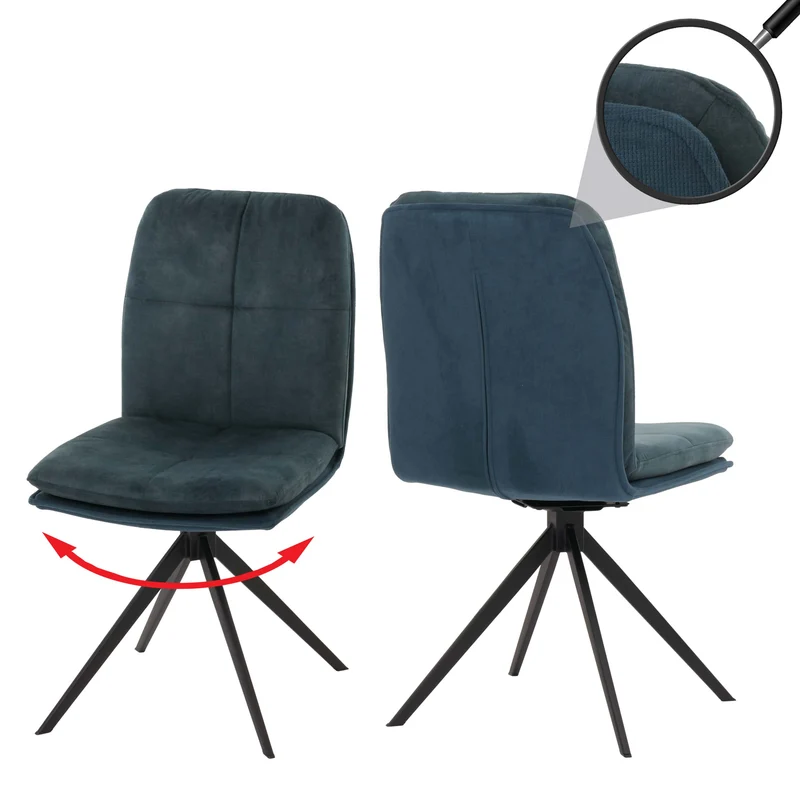 Lot de 2 chaises de salle à manger pivote à 180° cadre trépied en métal assise en tissu bleu 04_0007398