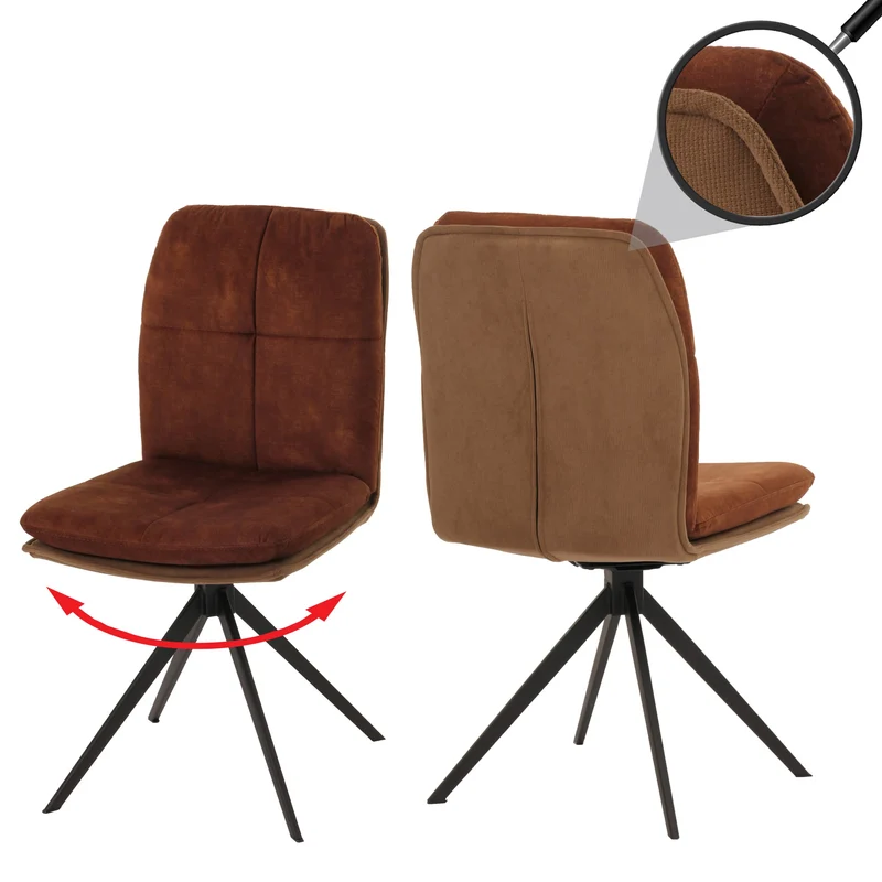 Lot de 2 chaises de salle à manger pivote à 180° cadre trépied en métal assise en tissu marron 04_0007399