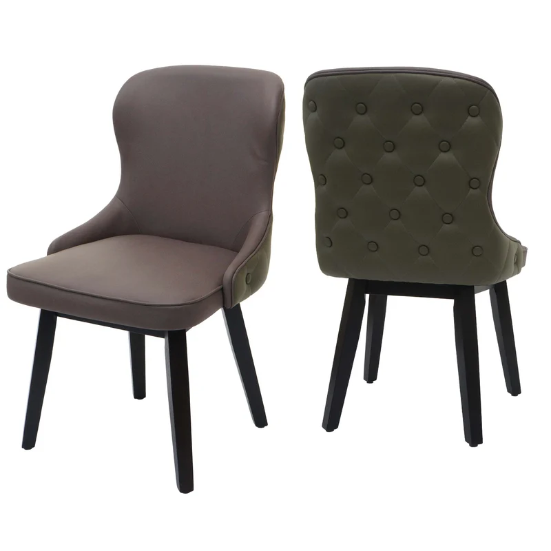 Lot de 2 chaises de salle à manger rembourrée coutures décoratives au dos assise en tissu vert foncé-gris pieds en bois foncé 04_0007386