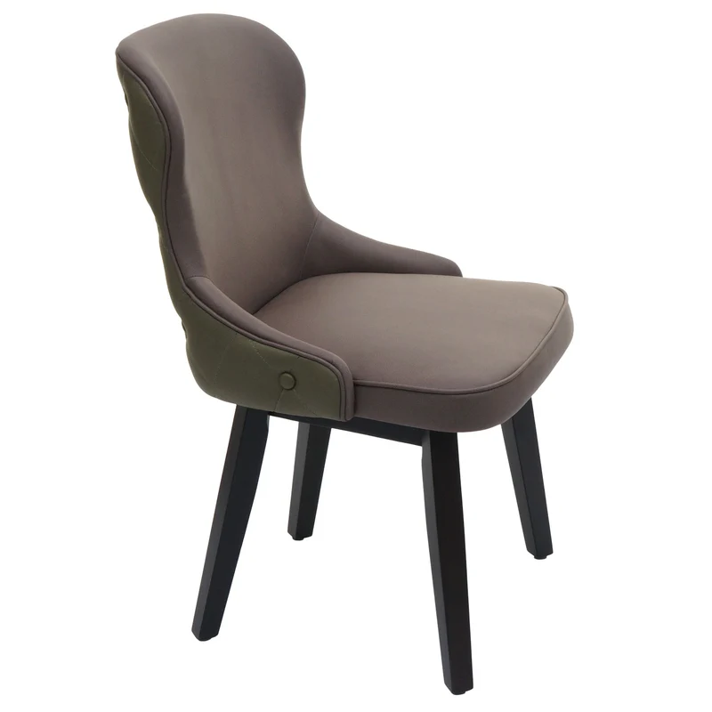 Lot de 2 chaises de salle à manger rembourrée coutures décoratives au dos assise en tissu vert foncé-gris pieds en bois foncé 04_0007386