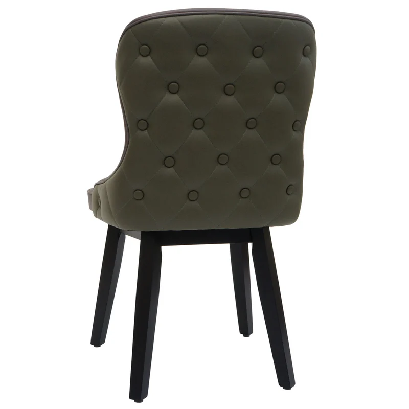 Lot de 2 chaises de salle à manger rembourrée coutures décoratives au dos assise en tissu vert foncé-gris pieds en bois foncé 04_0007386