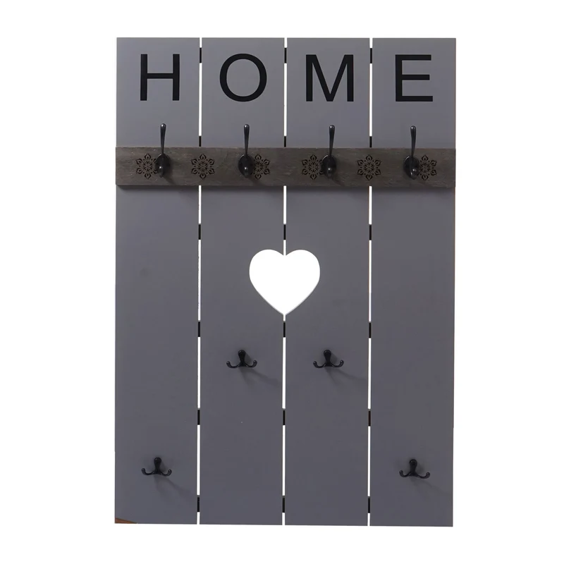 Portemanteau mural Home avec 8 crochets panneau armoire design vintage 91 x 60 cm gris-bleu 04_0008173