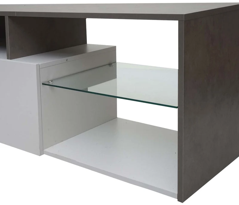 Meuble tv avec deux grands compartiments de rangement avec portes 47x170x40 cm MDF aspect béton blanc 04_0007856