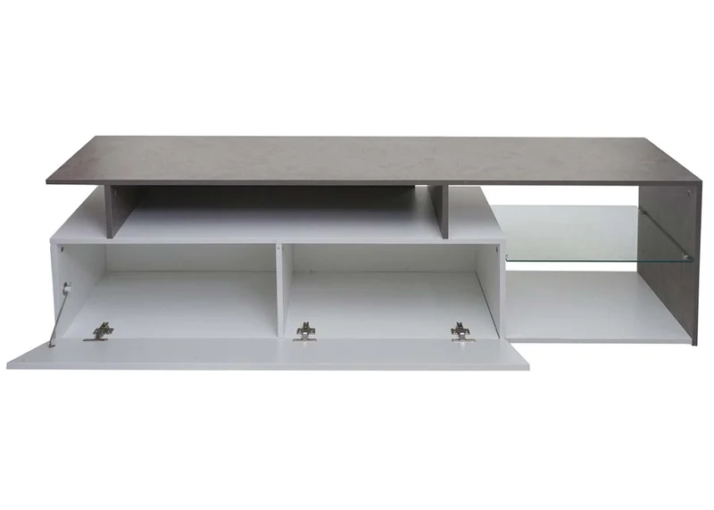Meuble tv avec deux grands compartiments de rangement avec portes 47x170x40 cm MDF aspect béton blanc 04_0007856