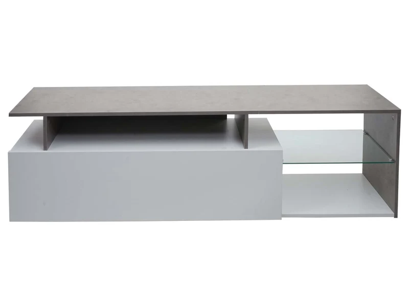 Meuble tv avec deux grands compartiments de rangement avec portes 47x170x40 cm MDF aspect béton blanc 04_0007856