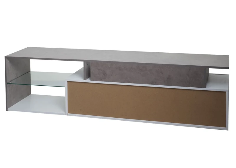 Meuble tv avec deux grands compartiments de rangement avec portes 47x170x40 cm MDF aspect béton blanc 04_0007856