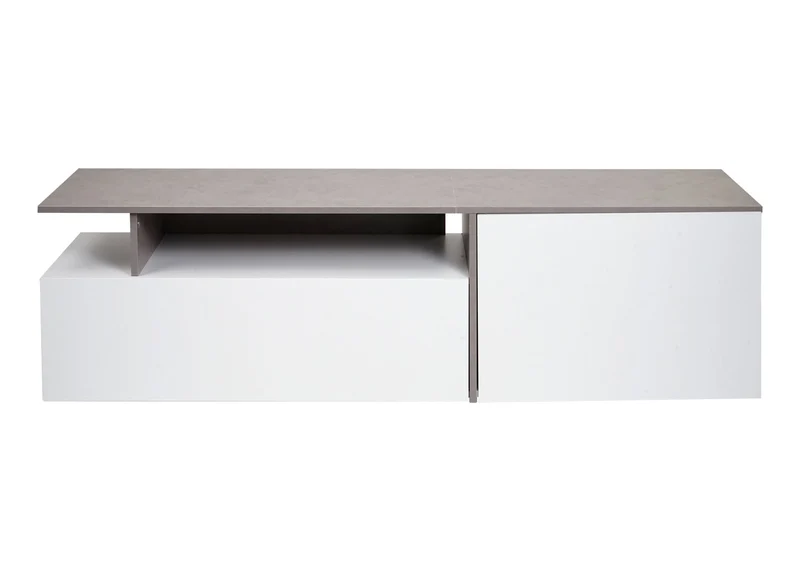 Meuble TV avec deux grands compartiments de rangement avec portes 45x161x40 cm MDF aspect béton blanc 04_0007855