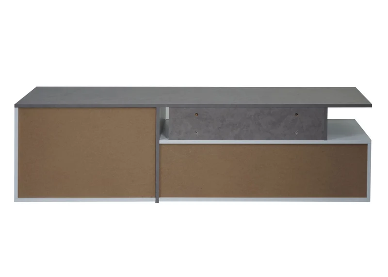 Meuble TV avec deux grands compartiments de rangement avec portes 45x161x40 cm MDF aspect béton blanc 04_0007855