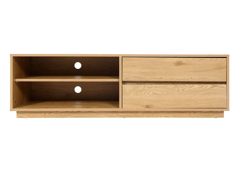 Meuble TV avec 2 tiroirs et 2 compartiments de rangement 42x140x40 cm MDF aspect chêne 04_0007850