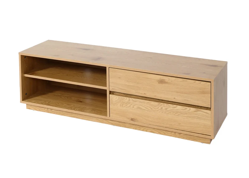 Meuble TV avec 2 tiroirs et 2 compartiments de rangement 42x140x40 cm MDF aspect chêne 04_0007850