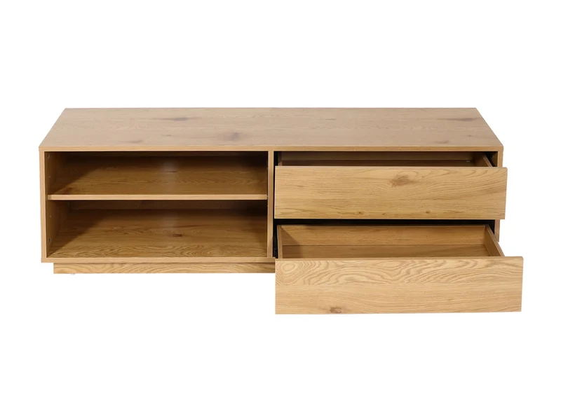 Meuble TV avec 2 tiroirs et 2 compartiments de rangement 42x140x40 cm MDF aspect chêne 04_0007850