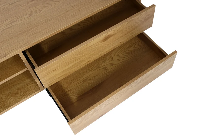Meuble TV avec 2 tiroirs et 2 compartiments de rangement 42x140x40 cm MDF aspect chêne 04_0007850