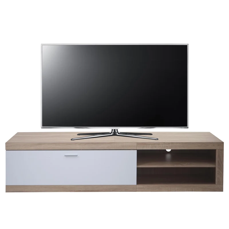 Meuble TV avec deux compartiments de rangement avec portes 43x180x41 cm MDF aspect chêne blanc 04_0007854