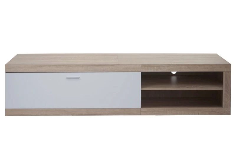 Meuble TV avec deux compartiments de rangement avec portes 43x180x41 cm MDF aspect chêne blanc 04_0007854