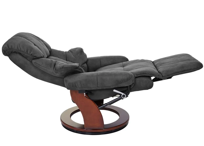 Fauteuil TV de relaxation pivotant en tissu/textile gris foncé cadre en bois mouluré aspect noyer 04_0007817