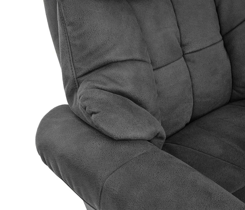 Fauteuil TV de relaxation pivotant en tissu/textile gris foncé cadre en bois mouluré aspect noyer 04_0007817
