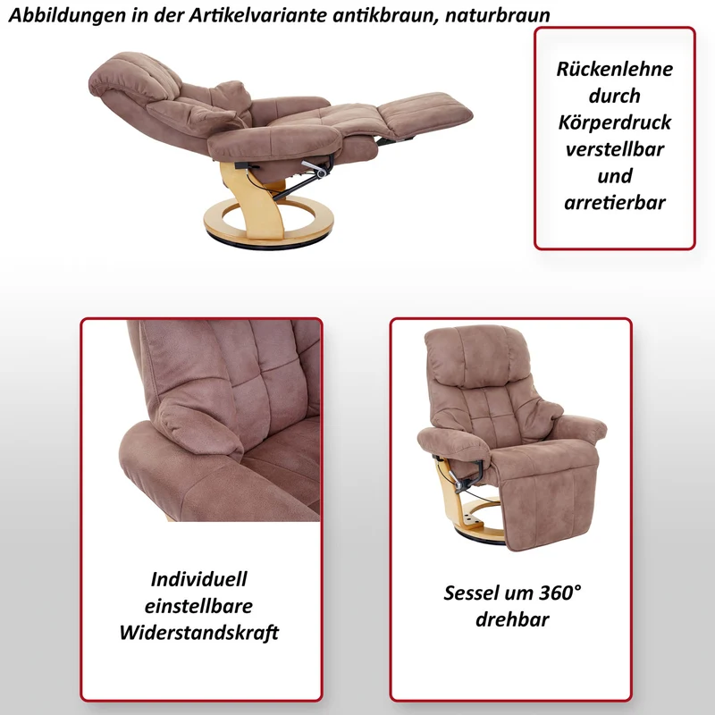 Fauteuil TV de relaxation pivotant en tissu/textile gris foncé cadre en bois mouluré aspect noyer 04_0007817