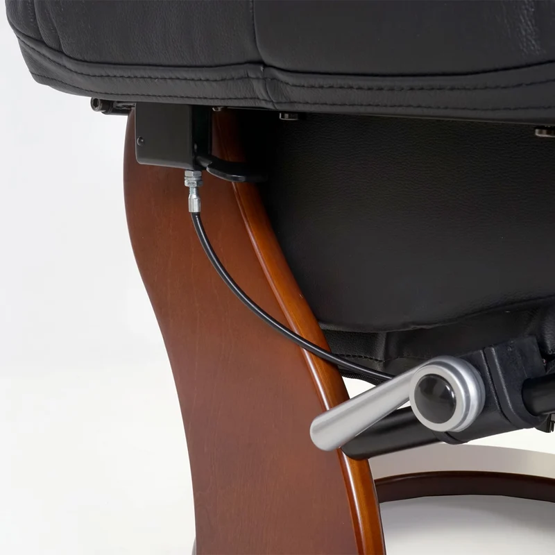 Fauteuil TV de relaxation pivotant avec repose-pieds ajustable en cuir véritable noir cadre en bois aspect noyer 04_0007815