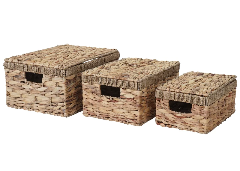 Lot de 3 boîtes de rangement avec couvercle en jacinthe d'eau coloris naturel 04_0007499