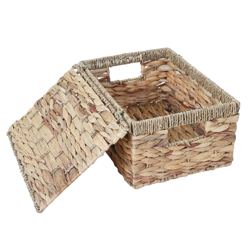 Lot de 3 boîtes de rangement avec couvercle en jacinthe d'eau coloris naturel 04_0007499