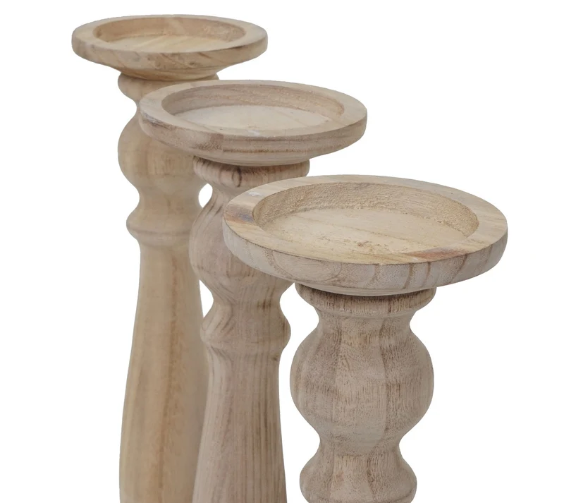 Lot de 3 bougeoirs design vintage hauteur 35 cm marron naturel 04_0007497