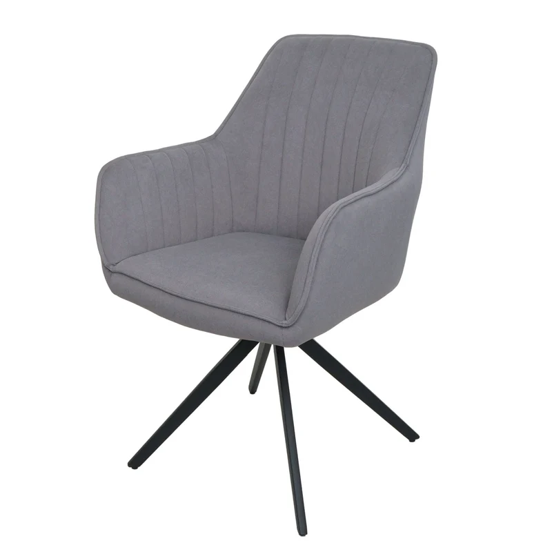 Lot de 2 chaises de salle à manger avec accoudoirs siège rotatif en tissu gris clair cadre en acier noir 04_0007371