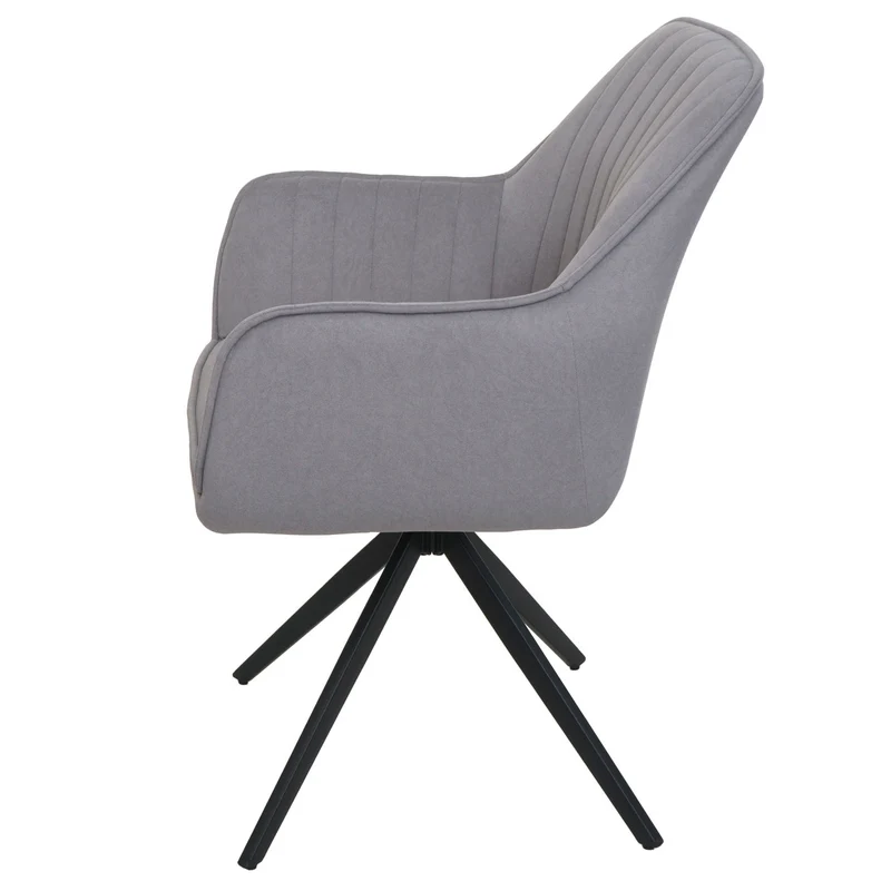 Lot de 2 chaises de salle à manger avec accoudoirs siège rotatif en tissu gris clair cadre en acier noir 04_0007371