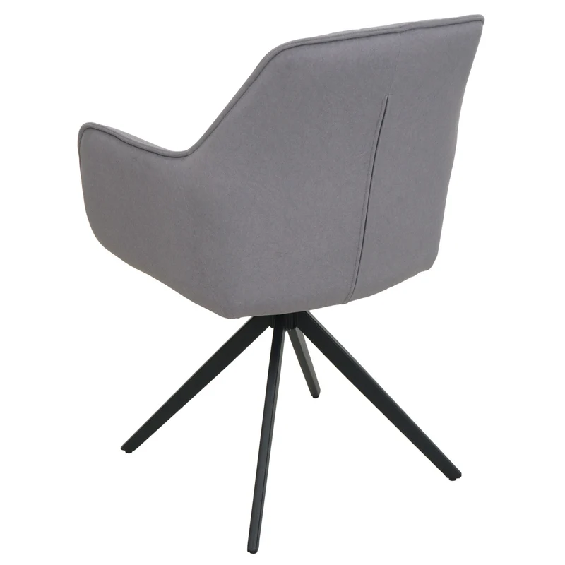Lot de 2 chaises de salle à manger avec accoudoirs siège rotatif en tissu gris clair cadre en acier noir 04_0007371