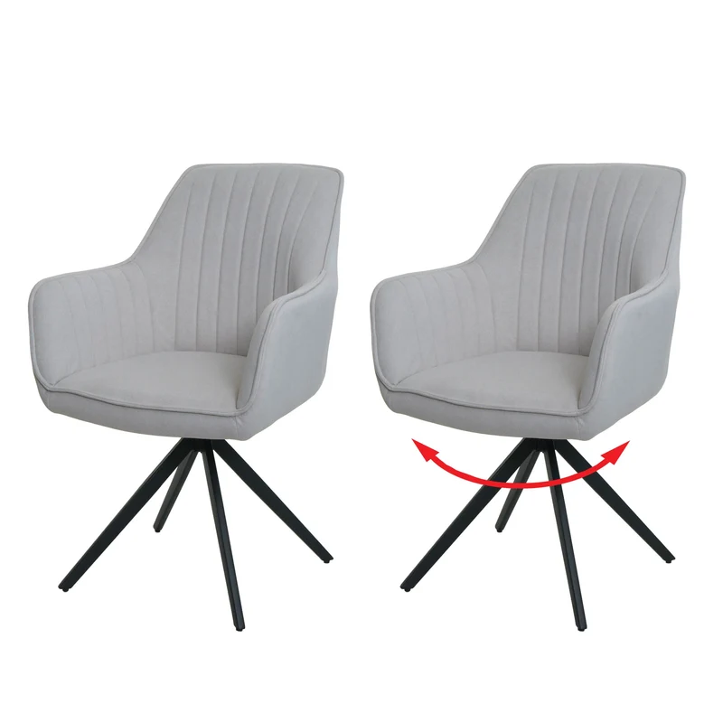 Lot de 2 chaises de salle à manger avec accoudoirs siège rotatif en tissu crème beige cadre en acier noir 04_0007369