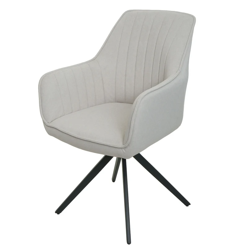 Lot de 2 chaises de salle à manger avec accoudoirs siège rotatif en tissu crème beige cadre en acier noir 04_0007369