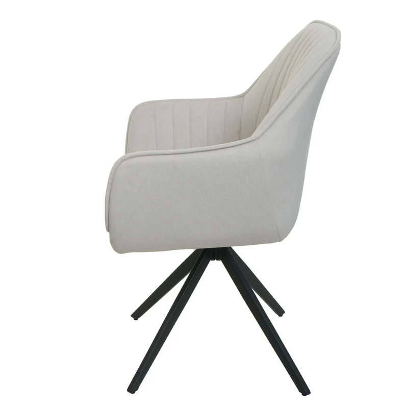 Lot de 2 chaises de salle à manger avec accoudoirs siège rotatif en tissu crème beige cadre en acier noir 04_0007369
