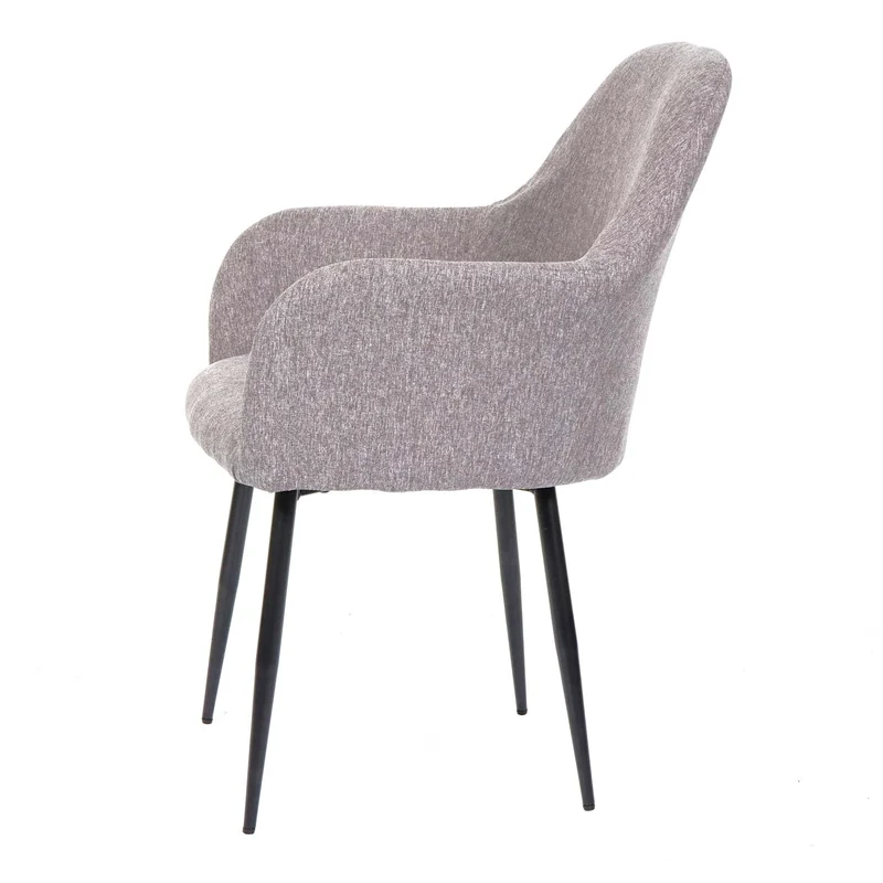 Lot de 2 chaises de salle à manger dossier arrondi design rétro en tissu gris pieds noirs 04_0007350