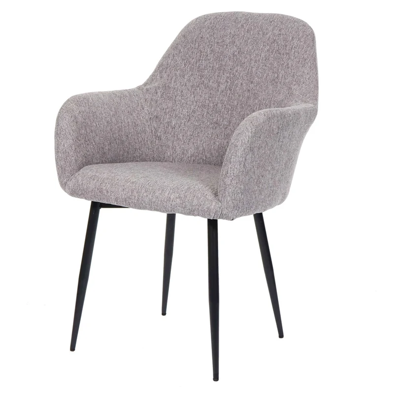Lot de 2 chaises de salle à manger dossier arrondi design rétro en tissu gris pieds noirs 04_0007350