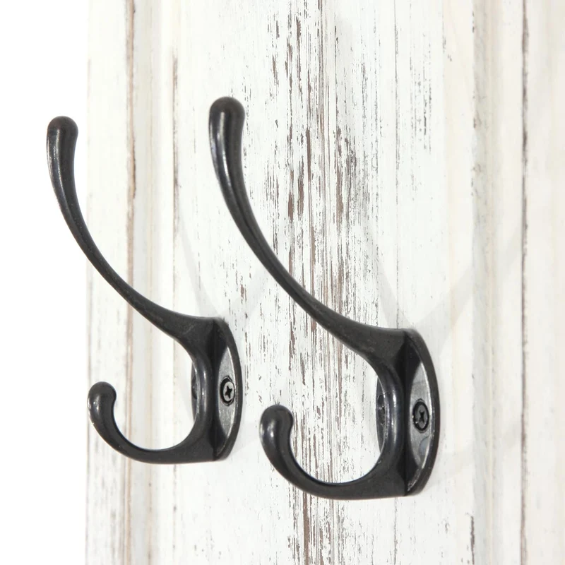 2x porte-manteaux muraux panneau avec 3 crochets 109x28x4 cm en bois blanc vieilli 04_0007417