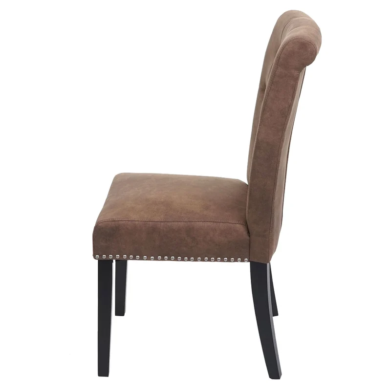 Lot de 2 chaises de salle à manger avec boutons décoratifs en tissu marron pieds foncé 04_0007316