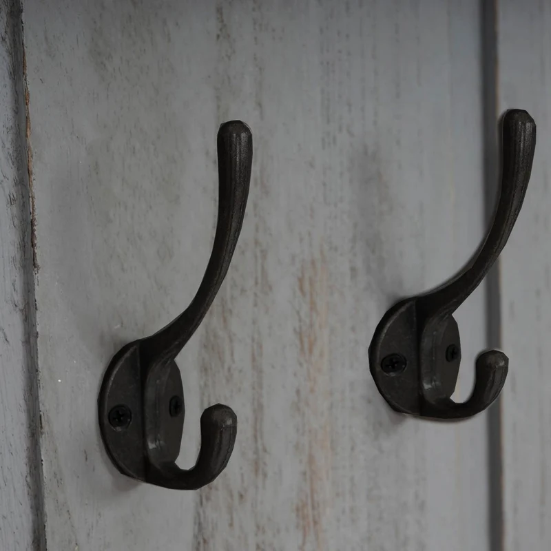 2x porte-manteaux muraux panneau avec 3 crochets 109x28x4 cm en bois gris vieilli 04_0007418